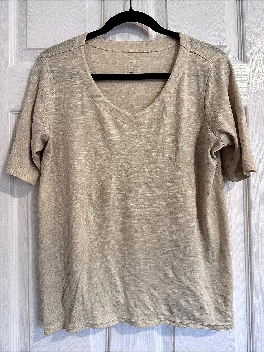 J Jill Pima Cotton Slub Elbow-Sleeve Soft Yellow Tee Medium Petite
